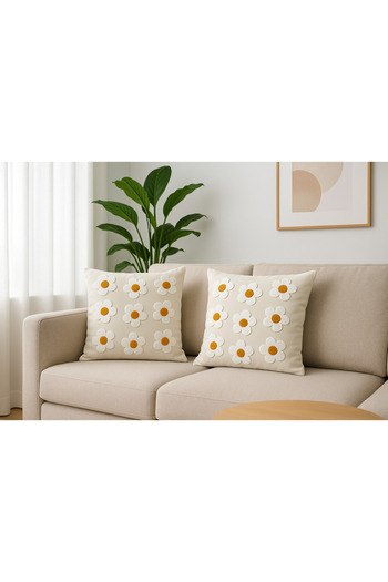 aydev home collection 2 Pieces Daisy Patterned Punch Embroidered Special Design Decorative Throw Pillow Covers Set of 2