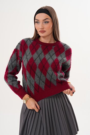 ŞİMAL Women's Diamond Pattern Embroidered Sweater 255101 -