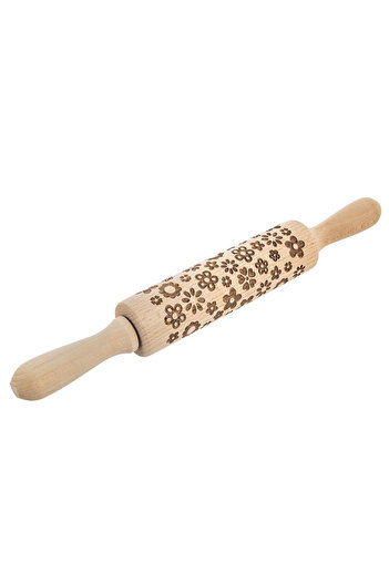 Orion Rotary Rolling Pin 33 cm Wooden Floral Model