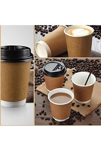 maycup 14 Oz(400Ml.) Double Wall Çift Duvar Kraft Karton Bardak 25 Adet Bardak 25 Adet Kapak
