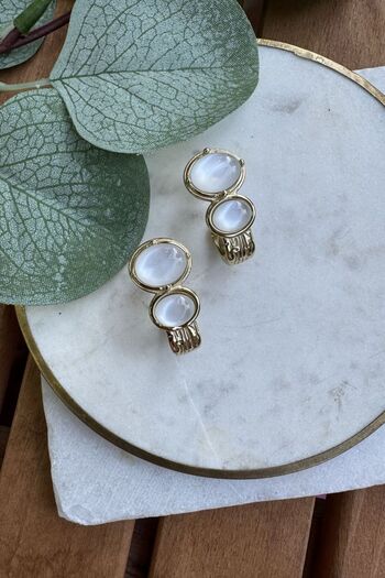 My Joyas Design Steel Two Moon Stone Hoop Earrings