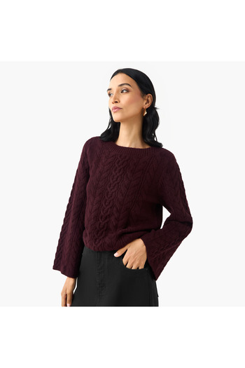 Iconic Cable Flare Sleeve Sweater