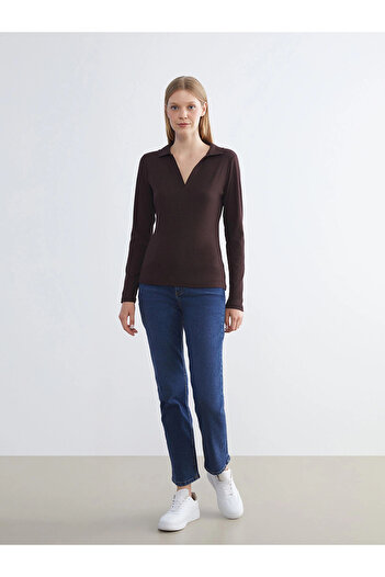 LC Waikiki Lcwaikiki Classic Brown Polo Neck Women's T-Shirt