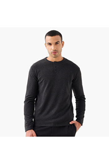 FAV Henley Collar Sweater with Long Sleeves