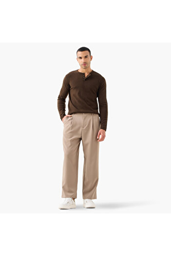 FAV Henley Collar Sweater with Long Sleeves