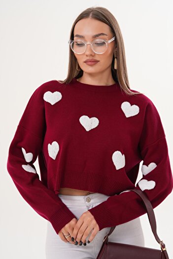 ŞİMAL Women's Heart Patterned Knitwear Oversized Sweater 255190 -