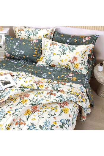 Alhabib bedding Summerland summer light compressed cotton single and a half bedspread with floral designs creamy color, 4 pieces