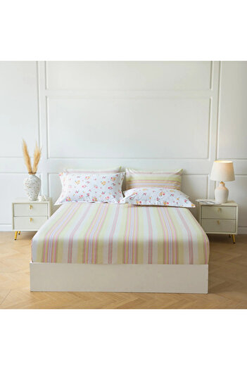 Alhabib bedding Summerland summer light compressed cotton single and a half bedspread with floral designs, white, 4 pieces
