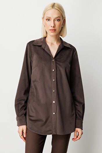 Ekol Women's Slim Corduroy Shirt 3045 Brown