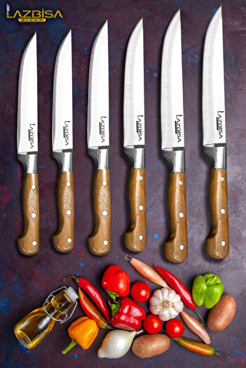 LAZBİSA Hand Craft Mutfak Bıçak Seti Et Ekmek Sebze Salata Börek Bıçağı 6 Lı Set HDS-36