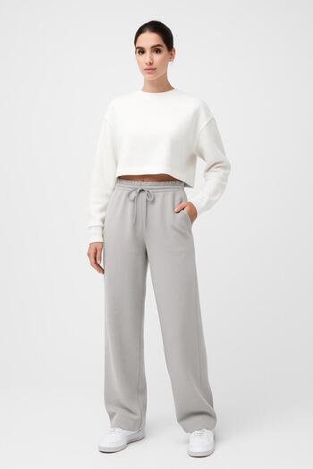 NOLYA MODA Women's Comfortable Fit Gray Elastic Waist Wide Leg Sweatpants