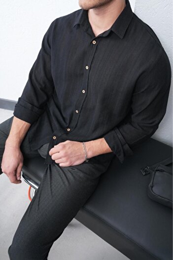 TÜZeMEN Self-Textured Linen Shirt