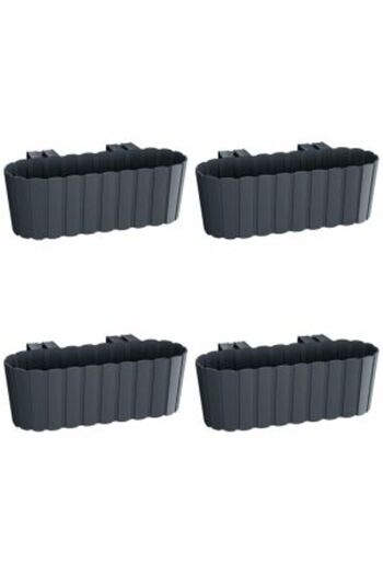 Mercaton Set of 4 decorative planters with plastic stand, anthracite, 4.9 L, 38.3×21.2×13 cm, Boardee Hook