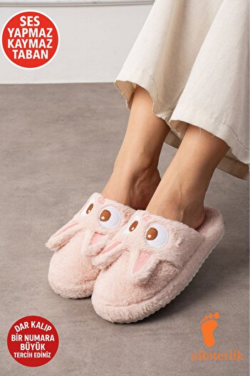 AlbiShoes Cute Rabbit Figured Winter Soft House Slippers No Sound Non-Slip Sole Women's House Slippers