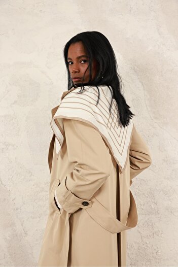 5in1Canpolat Beige Trench Coat with Scarf