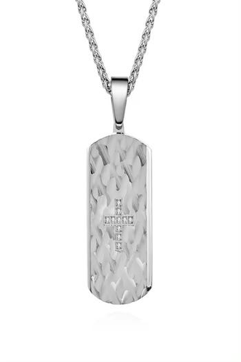 OEM Men's necklace, silver plate with transparent rhinestones in the shape of a stainless steel cross