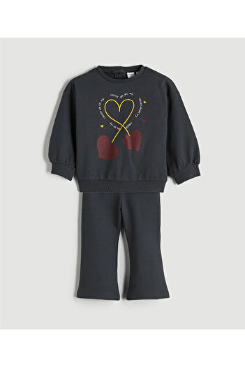 LC Waikiki Lcw Eco Printed Girls' Sweatshirt and Leggings Pants 2-Piece Set