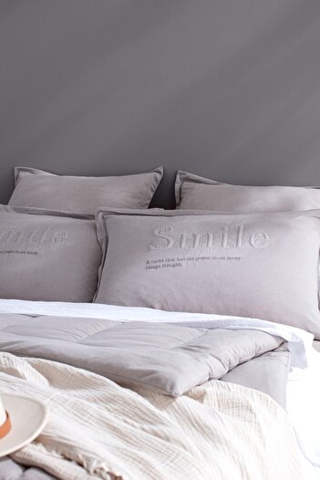 Madame Coco Yeni Sezon Bobigny Çift Kişilik Pamuklu SuperSoft Comforter Set - Gri - GRİ