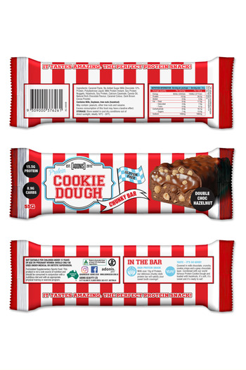 Adonis Gear Protein Cookies Dough Protein Bar, Double Choc Hazelnut, (Box of 12 Pieces) 15g Protein per bar