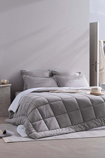 Madame Coco Yeni Sezon Bobigny Çift Kişilik Pamuklu SuperSoft Comforter Set - Gri - GRİ