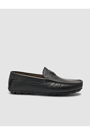 Cabani 100% Genuine Leather Black Logo Detailed Men's Loafer Shoes