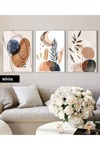 Harikabirev Hari̇kabi̇rev | Brown Plant Patterned Bohemian Combination 01 | Framed Glass Table 3-Piece Vertical