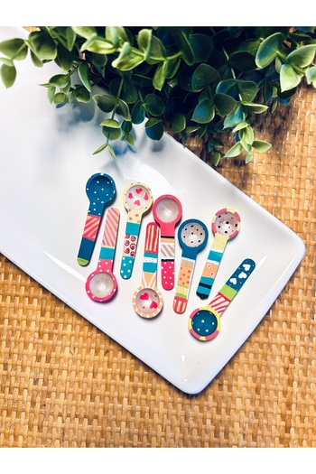 ByBastik 6-Piece Colorful Spice Spoon - Mini Wooden Spoon Set - Handmade - Hand Drawn Bamboo Spoon - Mumbastik