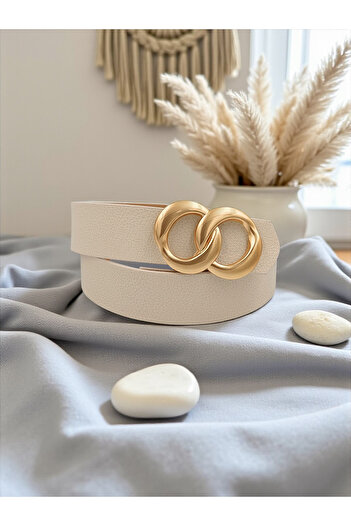 Milleniva Ecru Women's Belt with Infinite Gold Buckle