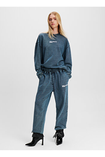 Karl Lagerfeld Jeans Yuvarlak Yaka Baskılı Mavi Kadın Sweatshırt 246J1801