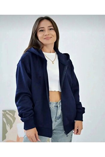 SELENA BUTİK Унісекс-кардиган з капюшоном і блискавкою, синій