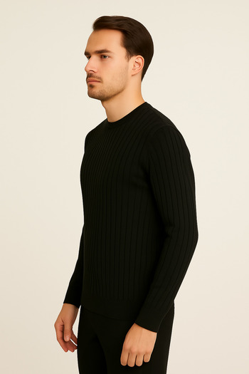 Maccali Men's Long Sleeve Striped Black Winter Knitwear Sweater