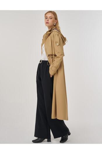 Kayra Hooded Detailed Trench Coat Beige