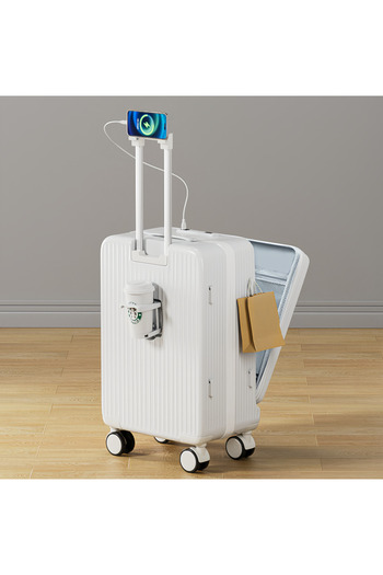 ETG 20in Front Pocket Carry-On: PC Hardside, Spinner Wheels, Cup/Phone Holder, USB Port