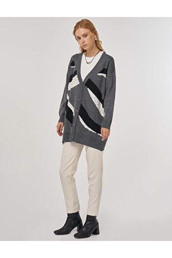 Kayra Color Block Knitwear Cardigan Anthracite