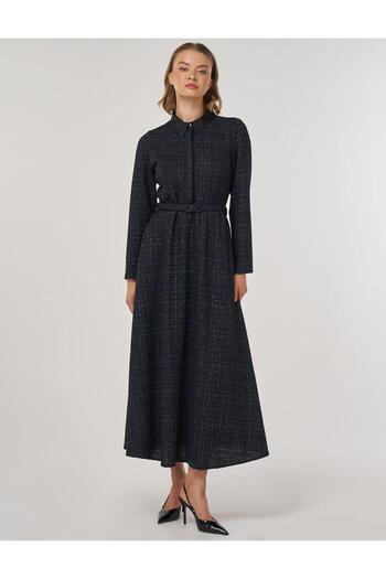 Kayra Belt Detailed Maxi Dress Navy Blue