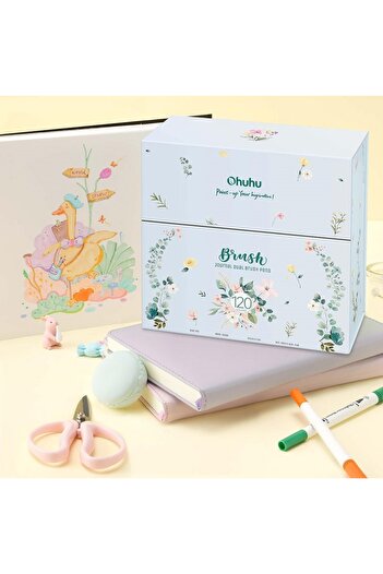 Ohuhu Maui Series Set 120 Markere, Baza Apa, Dual Tips Brush&Fineliner, Multicolor