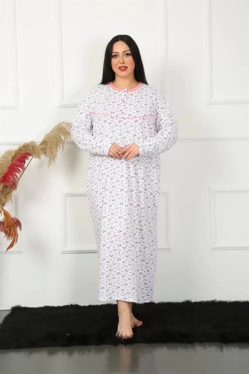 emosavm Fashion Plus Size Long Sleeve White Mother Nightgown