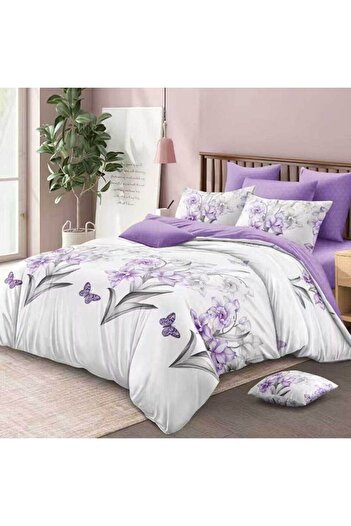 Patul Bubmac Finet Linen, Sulphur, Double Bed, 2 Persons, 6 Pieces - Flower Pattern