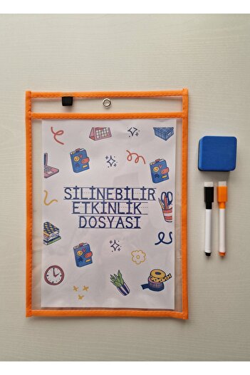 Hobi Kafe Orange Erasable Event File for A4 Papers + 2 Eraser Pens + Eraser