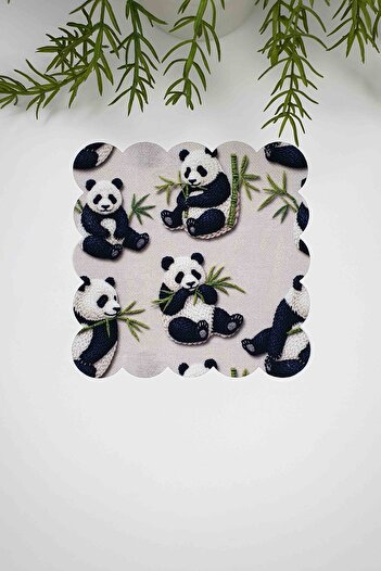 decofav 3D Panda Pattern Digital Printed Laser Cut Fabric Cocktail Napkin 1 Piece