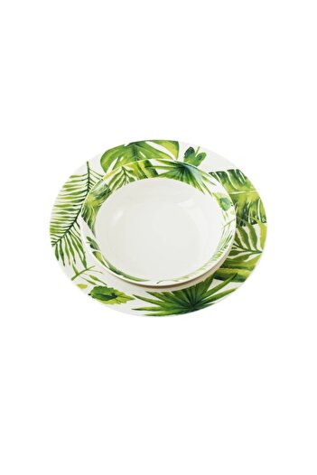 ORIAN Luxury 40-Piece Porcelain Dinner Set, Green Leaves, for 6 People