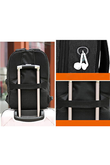 zola Airplane travel backpack, carry-on luggage, laptop, waterproof, USB port, zipper, 42 x 28 x 15 cm, black