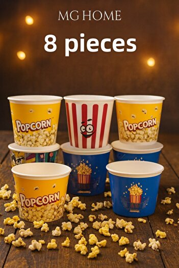 MG HOME 8 Pcs 2200 ml Plastic Unbreakable Corn Bucket - Chips and Popcorn Bowl