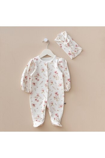 Minimus Baby Girl Newborn Lavinia Floral Watermelon Sleeve Jumpsuit Set Newborn Cotton Bandana Baby Set