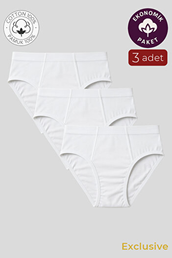 Kompedan Erkek Pamuklu Süprem Slip Külot 3'lü Paket – Rahat & Dayanıklı | Beyaz K0037