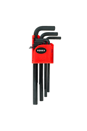 Rodex Set of 9 Allen Keys, Hexagonal, 1.5-10Mm, Long, Black, Cr-V Steel, Al102, 10/40, RHT0501121008