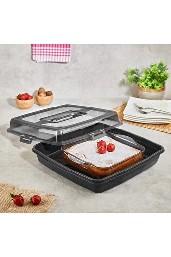 shopwave Joy 4 Sided Locked Cake Pastry Pyrex Storage Container - Gp-131
