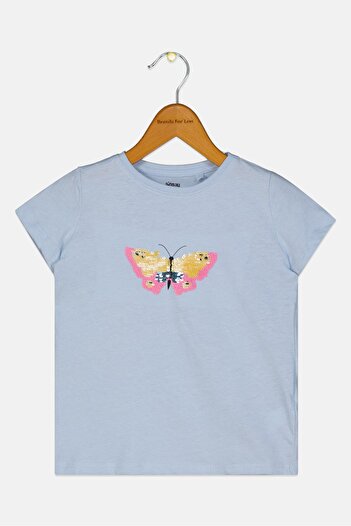 Sinsay Toddlers Girl Crew Neck Long Sleeves Embellished Top, Slate Blue