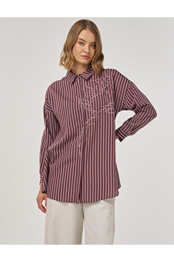 KYR Stripe Pattern Viscose Tunic Dark Burgundy
