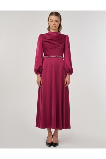 Kayra Degaje Yaka Satin Dress Cherry